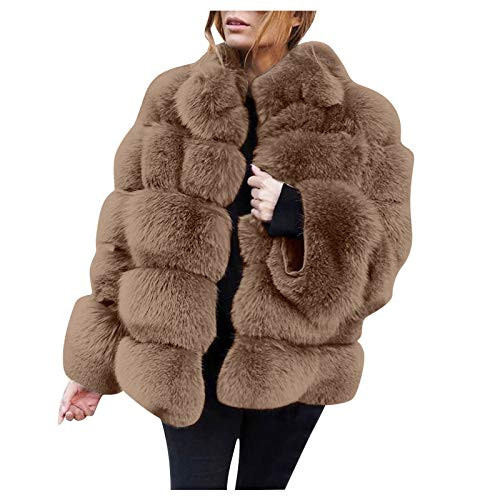 Luxury Faux Fur Coat Women Winter Bubble Jackets Open Front Cardigan Plus Size Fuzzy Fleece Outerwear Brown | Amazon (US)