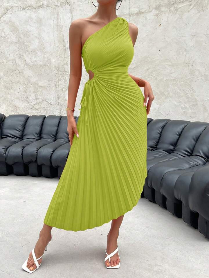 SHEIN Privé One Shoulder Cut Out Pleated Dress | SHEIN