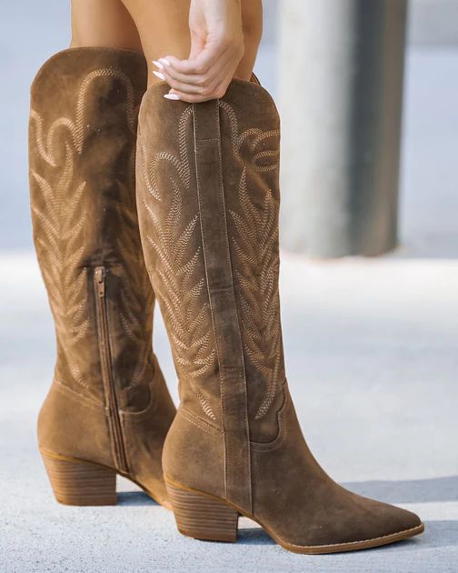 Tennessee Western Faux Suede Heeled Boots - Brown | VICI Collection
