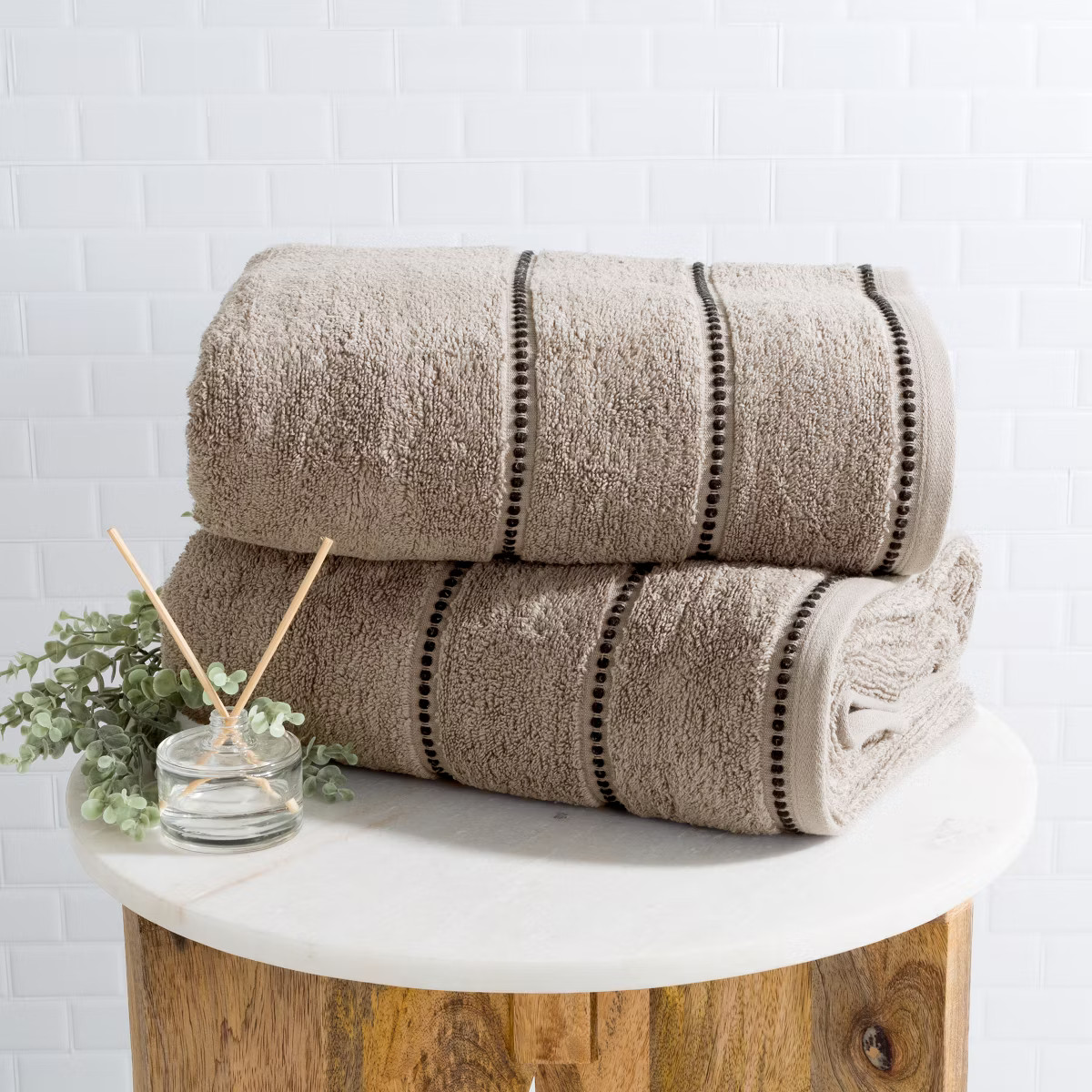 Hastings Home 2-pc Luxury Cotton Bath Towel Set, Quick Dry, Zero-Twist Cotton - Taupe/Black | Target