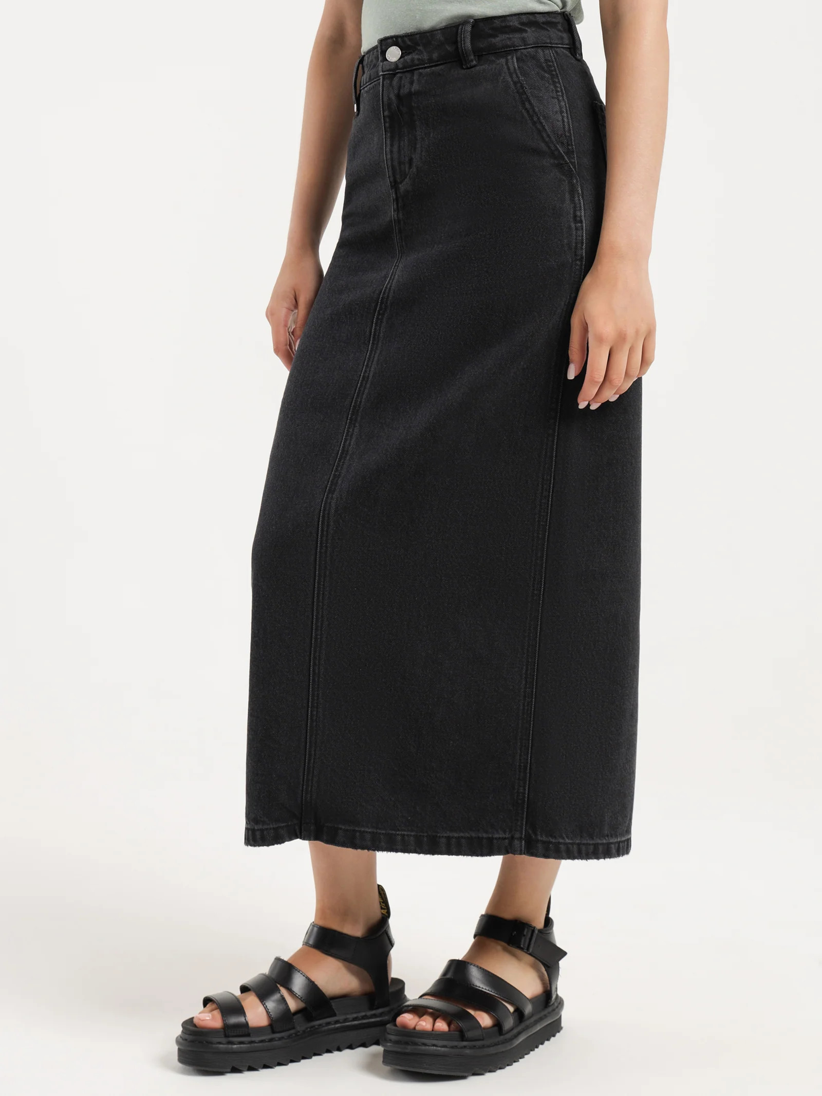 Thrills - Fran Maxi Denim Skirt in Aged Black | Glue Store (Australia & NZ)
