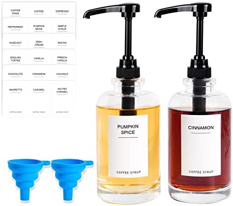 Coffee Syrup Dispenser Bottle with Labels - Mustry 1/4 oz Glass Syrup Pump Dispenser Bottle for C... | Amazon (US)