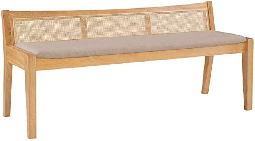 Pemberly Row Transitional Rattan Cane Wood Bench with Back in Beige | Amazon (US)
