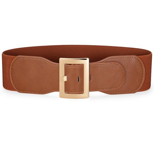 SUOSDEY Wide Elastic Brown Belts for Women Dresses 3 Inch Wide stretchy Santa belt for Halloween Costume | Amazon (US)