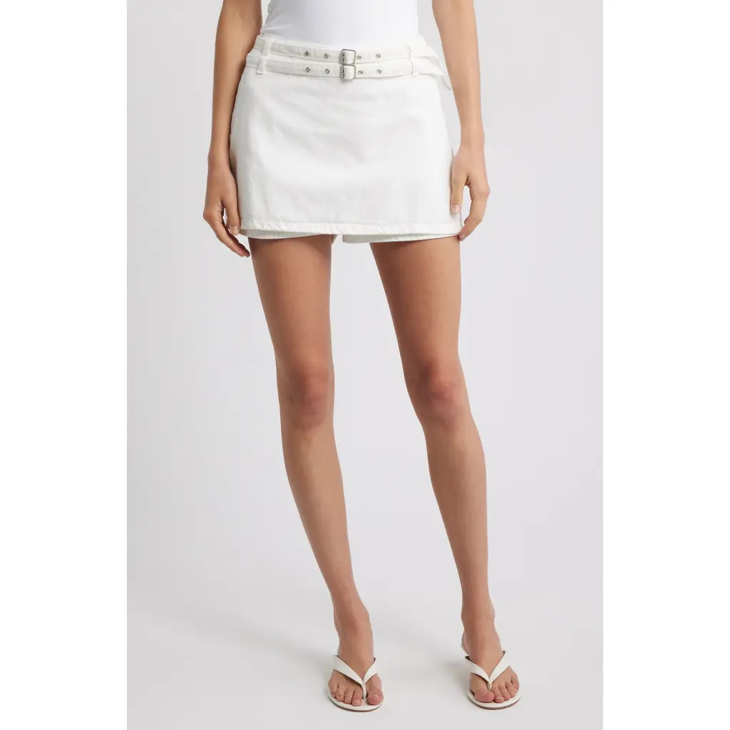 MANGO Neri Double Belt Denim Miniskort in White at Nordstrom Rack, Size X-Small | Nordstrom Rack