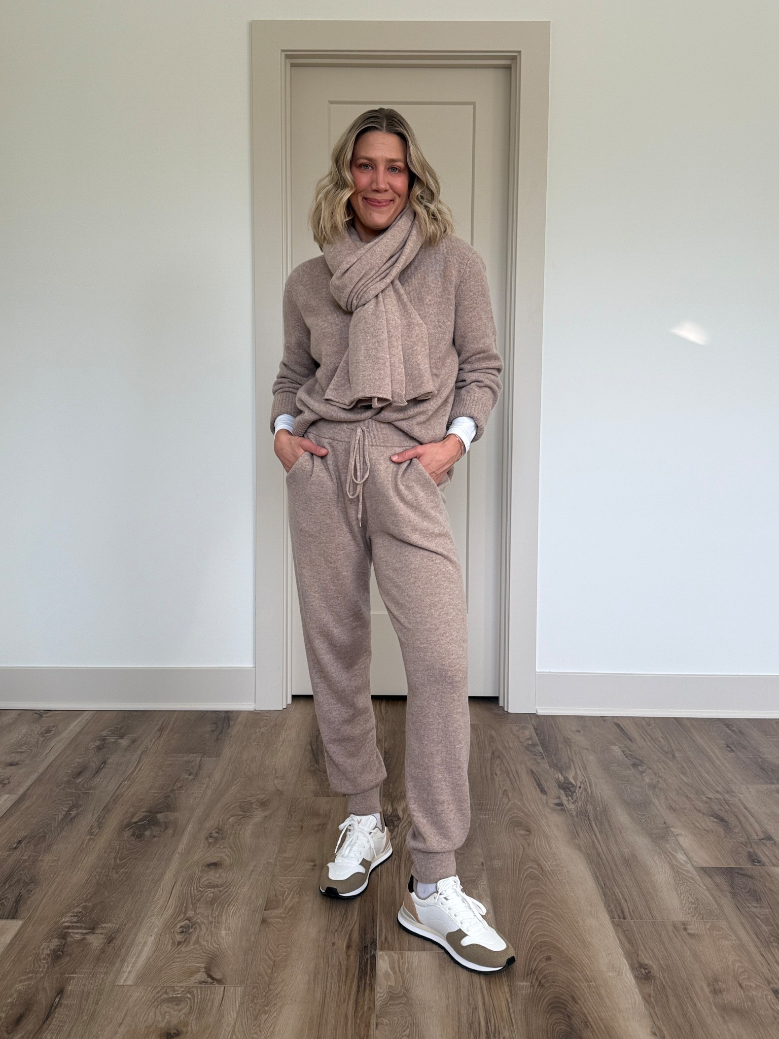 Wearing small cashmere joggers, small cashmere sweater (relaxed/oversized fit), small long sleeve, cashmere wrap one size

@onequince #quincepartner #liketkit

#LTKFindsUnder100 #LTKOver40 #LTKootd