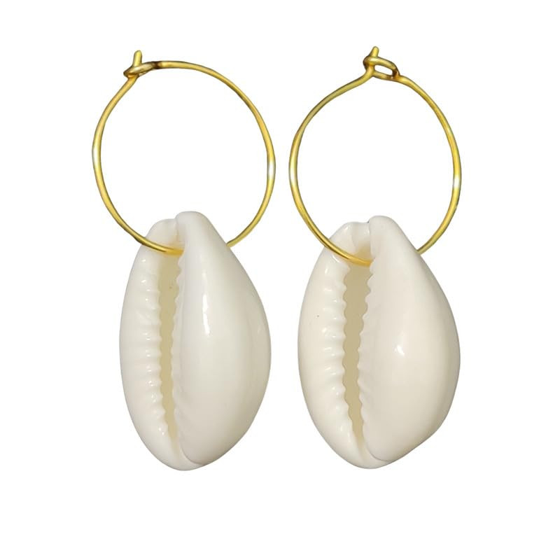 Cowrie shell Hoop Earrings For Women, Gold Filled hoop earrings with cowrie, Gold cowrie hoops, C... | Amazon (US)