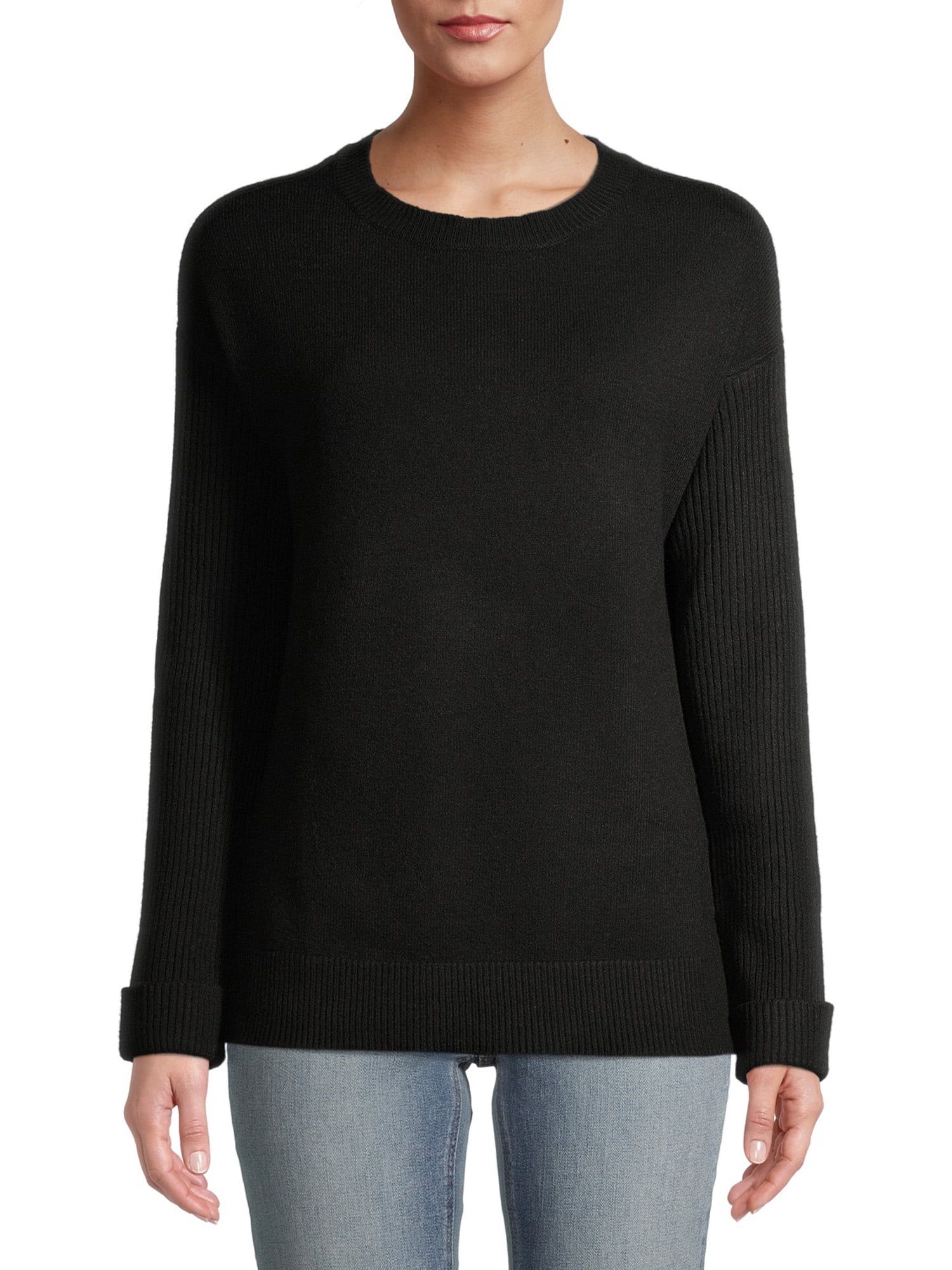 Time and Tru Women's Ribbed Sleeve Pullover Sweater - Walmart.com | Walmart (US)