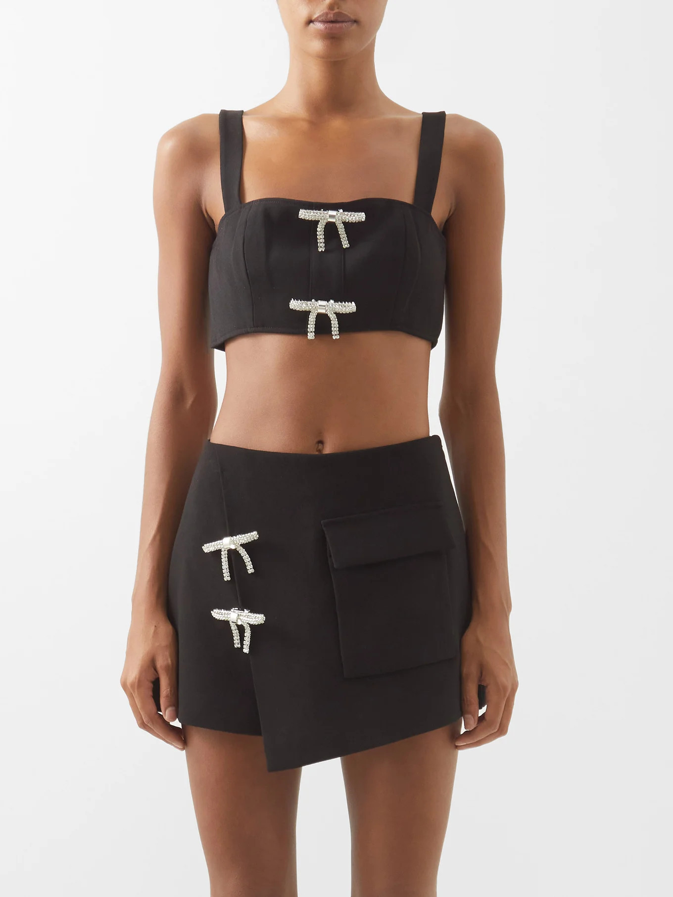 Crystal bow-embellished crepe crop top | Self-Portrait | Matches (US)