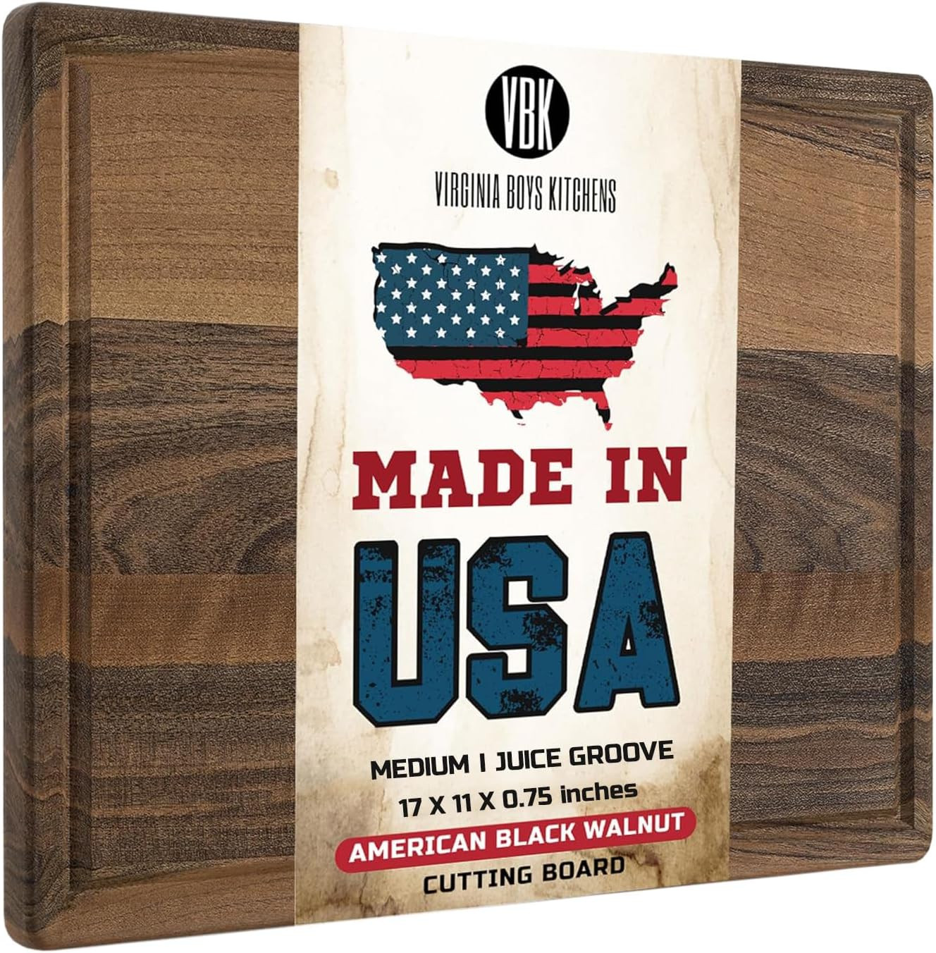 Made in USA Black Walnut Wood Cutting Board by Virginia Boys Kitchens - Butcher Block Wooden Carv... | Amazon (US)