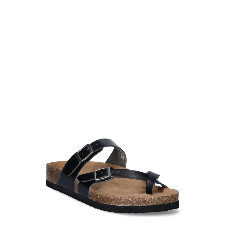 Time and Tru Women's Asymmetric Strap Flat Footbed Sandals, Sizes 6-11, Wide Width Available - Wa... | Walmart (US)