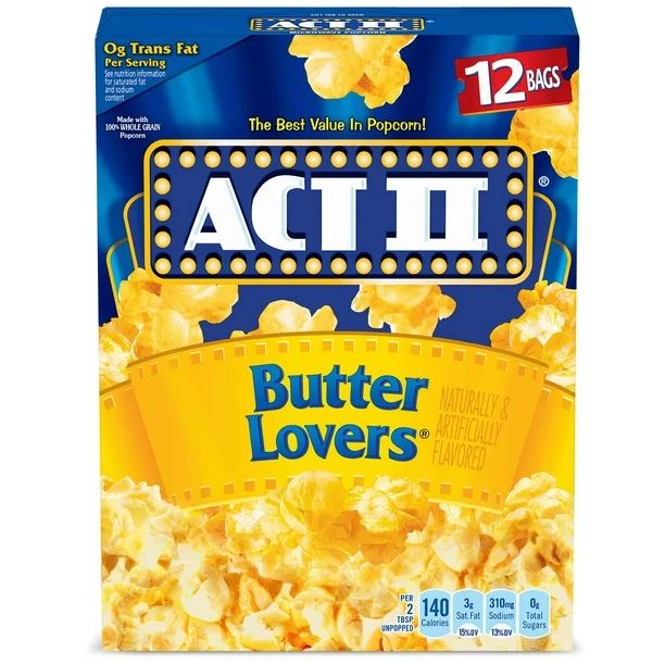 ACT II Butter Lovers Microwave Popcorn, 2.75 Oz, 12 Ct - Walmart.com | Walmart (US)