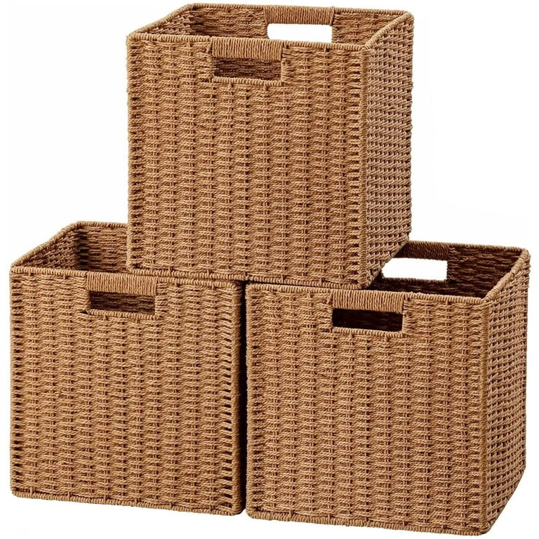 HBlife Wicker Baskets, Set of 3 Hand-Woven Paper Rope Storage Baskets, Foldable Cubby Storage Bin... | Walmart (US)