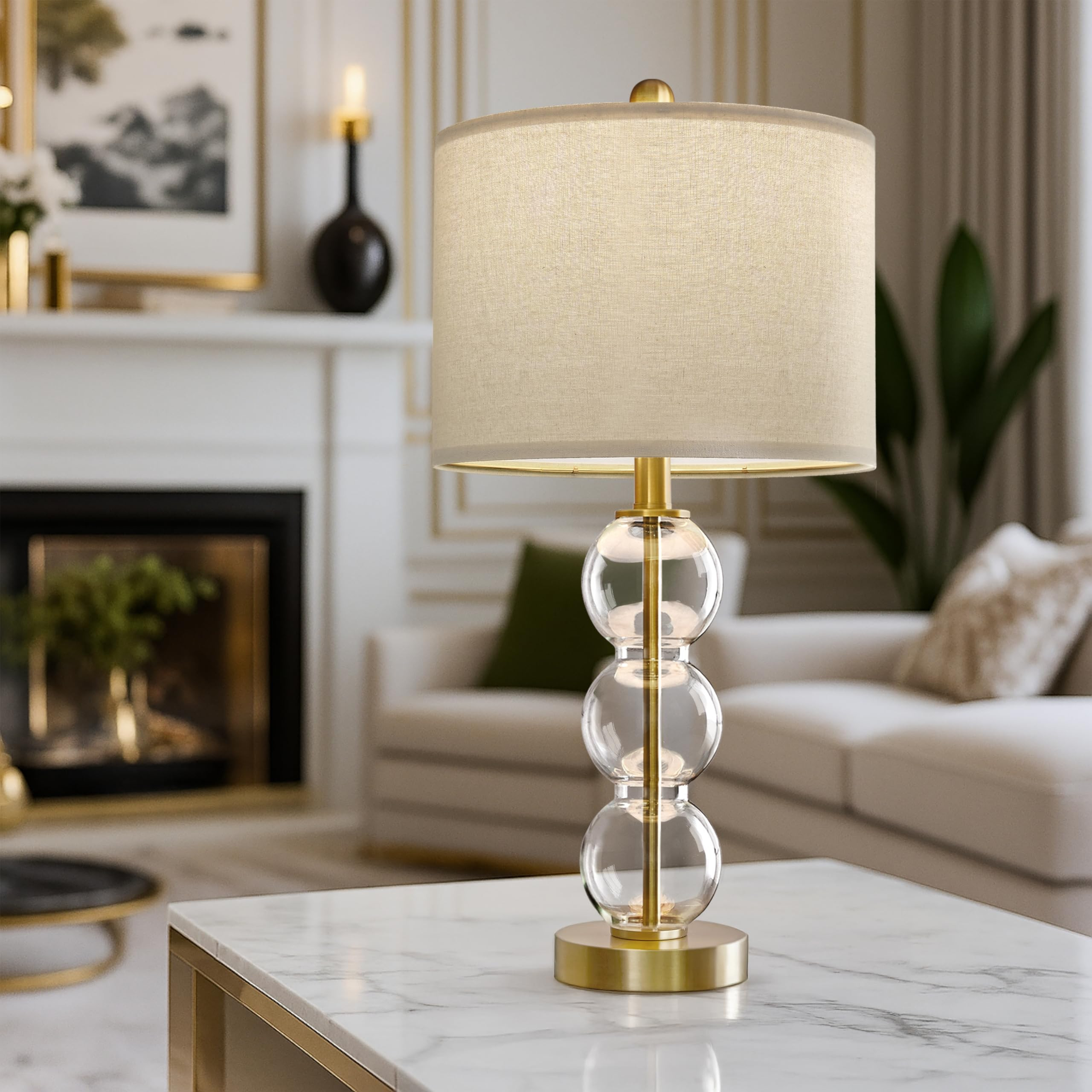 Oneach 24" Glass Table Lamps Set of 2, Gold Modern Table Lamps with USB Ports for Living Room, Li... | Amazon (US)