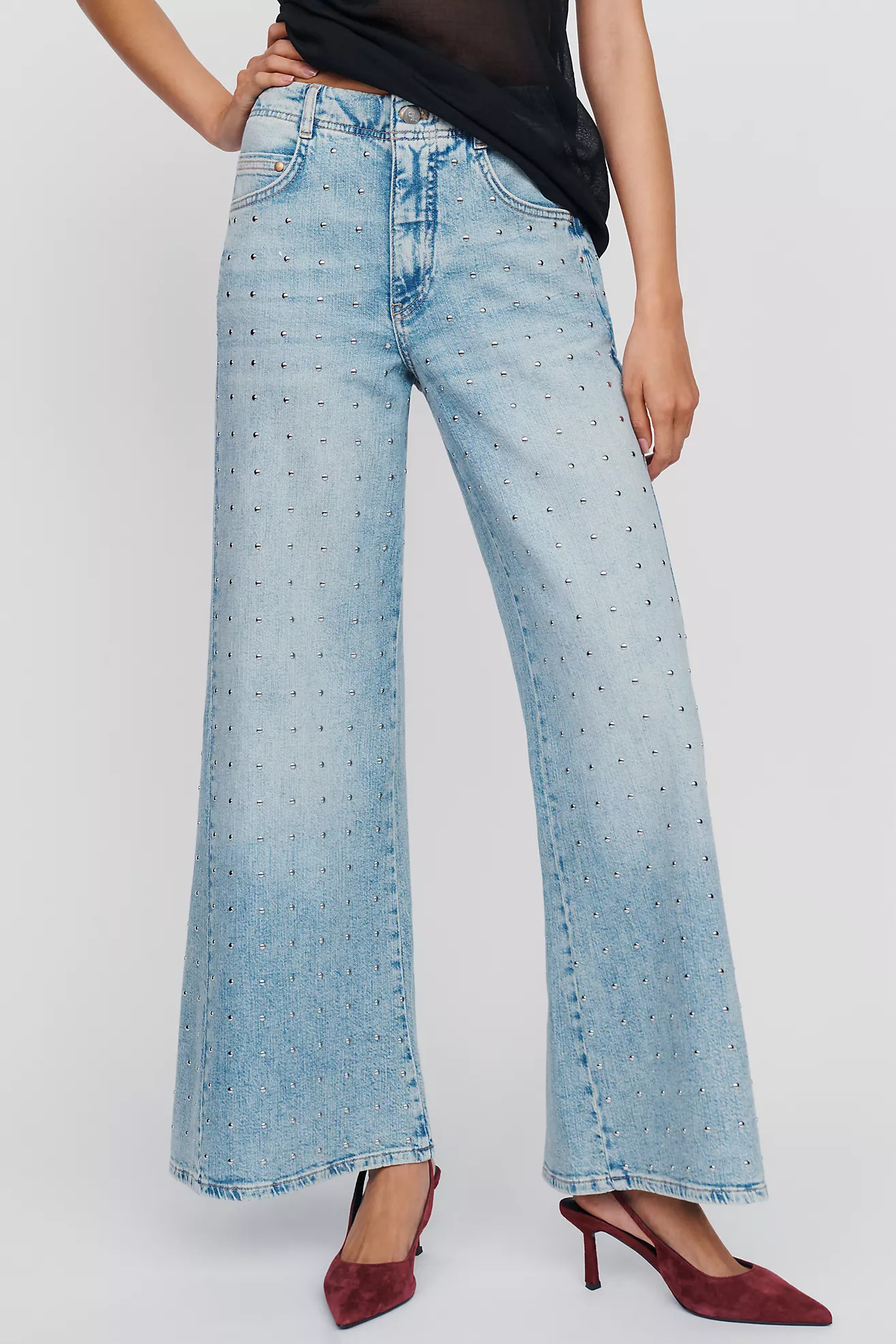 Pilcro Adi High Rise Wide Leg Studded Jeans | Anthropologie (US)