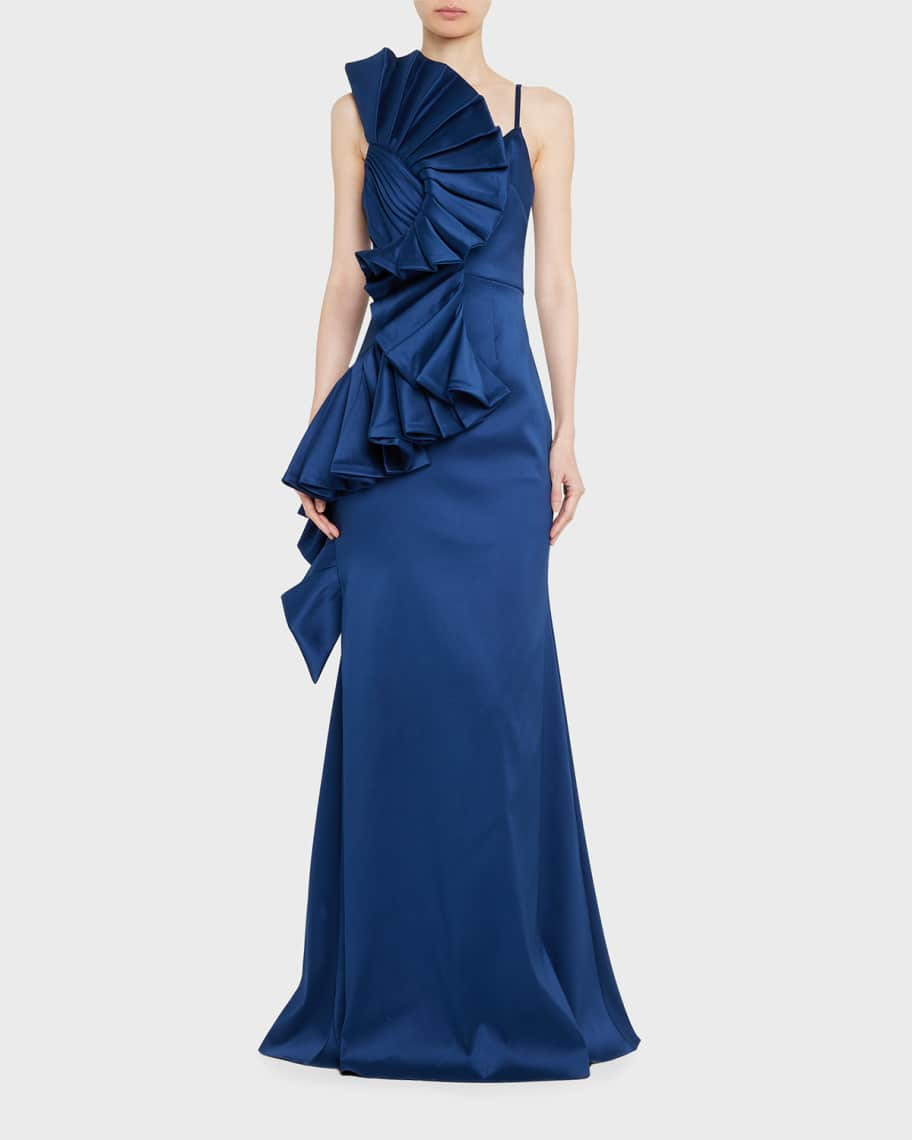 Badgley Mischka Collection Pleated-Swirl Sleeveless A-Line Gown | Neiman Marcus