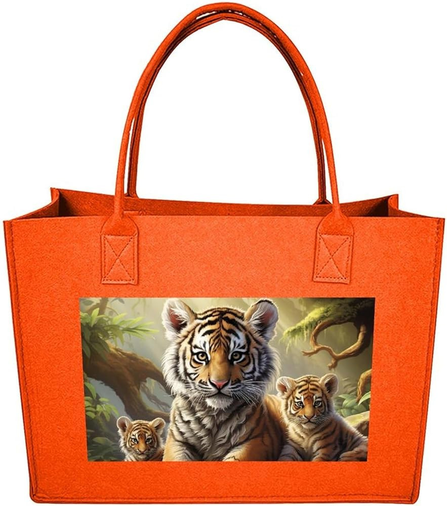Jungle Tigers Cub Tote Bag with Handles, Felt Handbag, Grocery Bags for Beach, Lightweight Should... | Amazon (US)