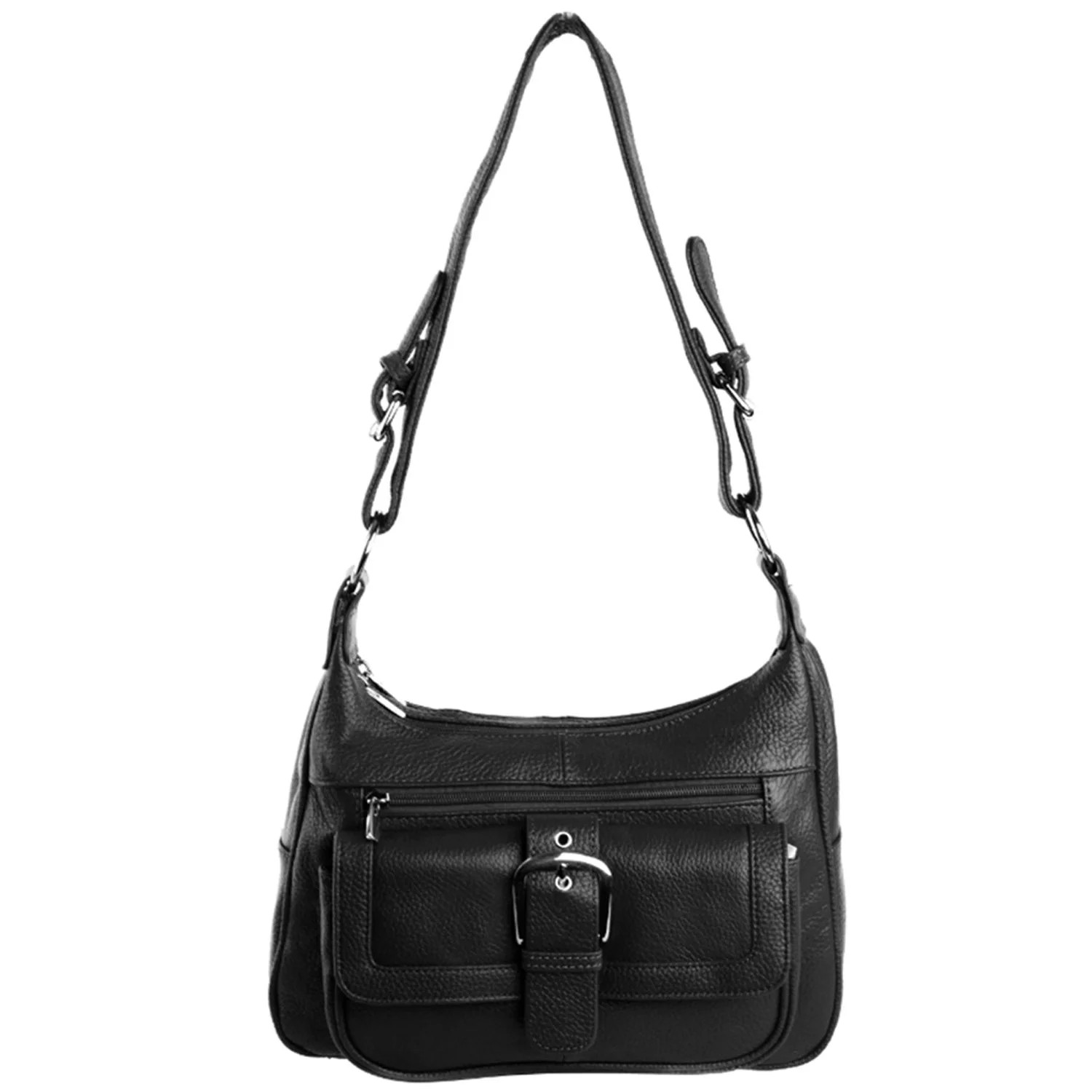 SILVERFEVER Women's Hobo Leather Handbag with 2 Entry, Buckled Front Pocket - Walmart.com | Walmart (US)
