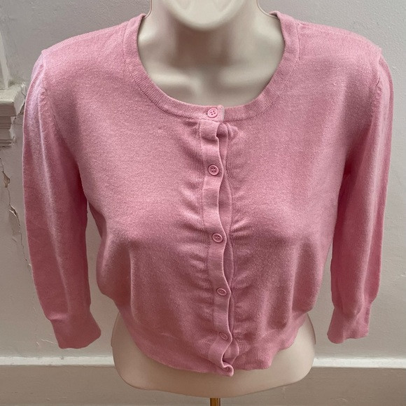 Ye Mak pink button front cropped cardigan sweater, size S Barbiecore boho school | Poshmark