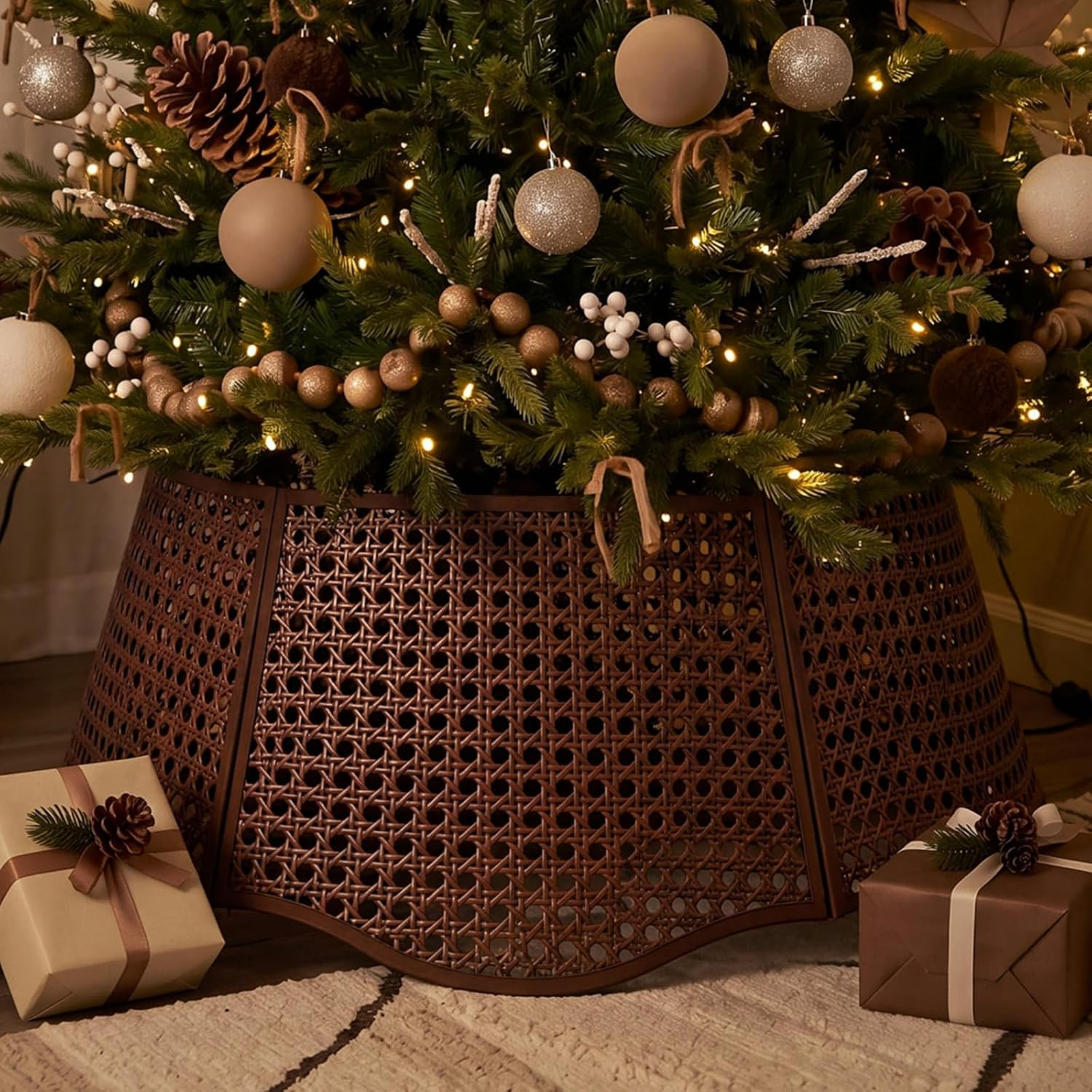 26in Rattan Christmas Tree Collar Woven Tree Skirt Collar Brown | Amazon (US)