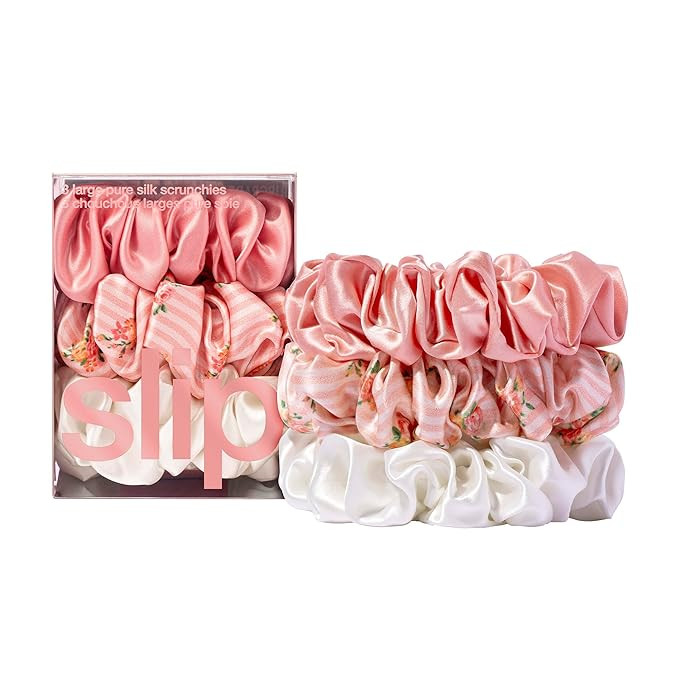 Slip Silk Scrunchies - Petal - 100% 22 Momme Mulberry Silk, Large Hair-Friendly Elastic Set for W... | Amazon (US)