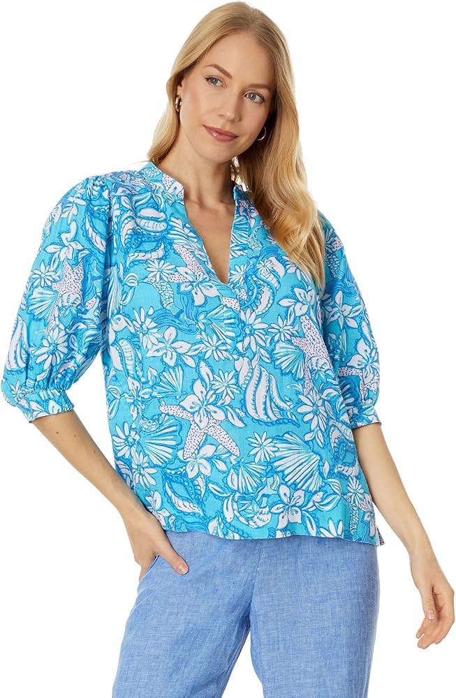 Lilly Pulitzer Mialeigh Elbow Sleeve Linen | Amazon (US)