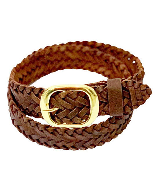 Le Papillon Women's Belts Brown - Brown Wide Oval-Buckle Braided Leather Belt | Zulily