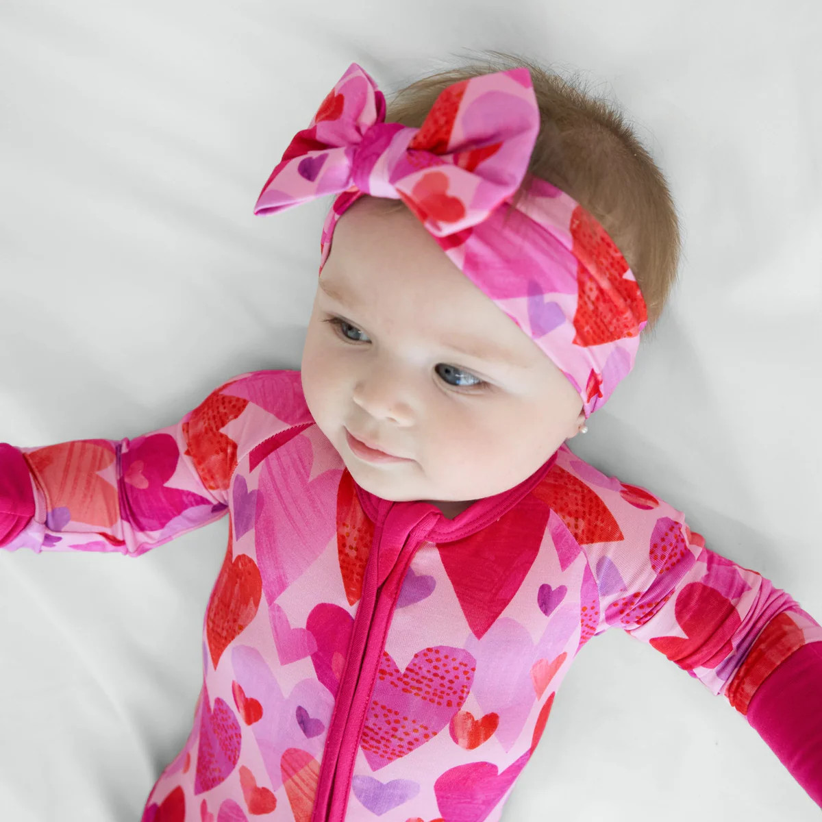 Pink Hearts & Crafts Luxe Bow Headband | Little Sleepies