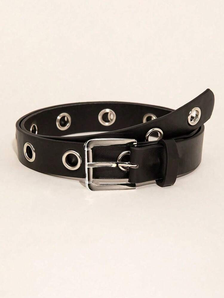 Unisex Punk Style Metal Grommet Decor Chain Belt, Fashion Full Hole Leather Belt | SHEIN