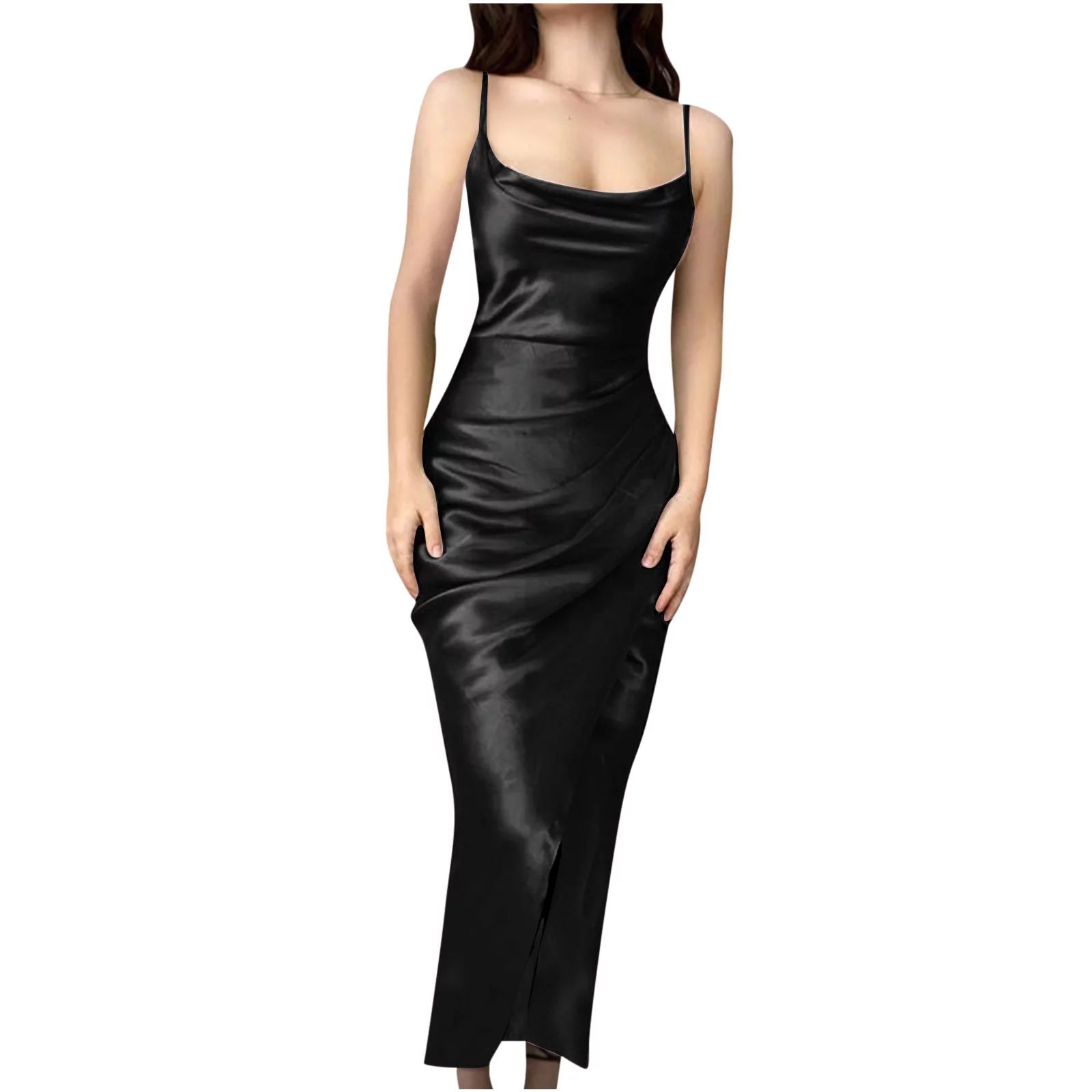 Women's Satin Sexy Dress Adjustable Spaghetti Strap Sleeveless Party Maxi Dress Casual Split Wedd... | Walmart (US)