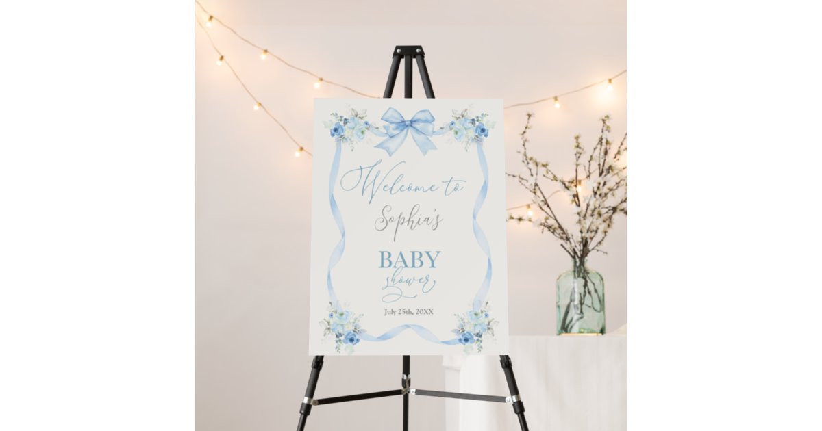 Blue Bow Baby Shower Boy Welcome sign | Zazzle | Zazzle
