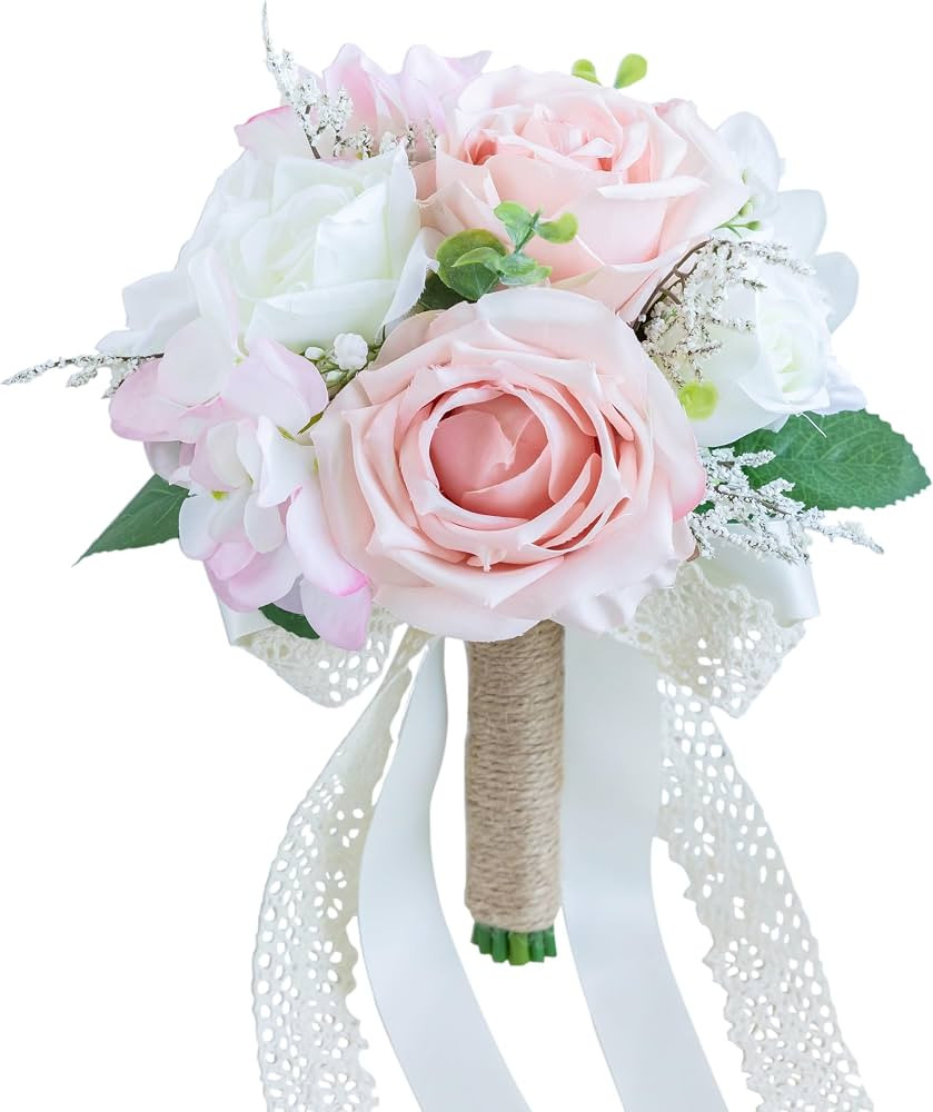 Wedding Bouquets for Bride Bridesmaid, Artificial Dusty Rose Bride Flower Bouquet for Wedding Chu... | Amazon (US)