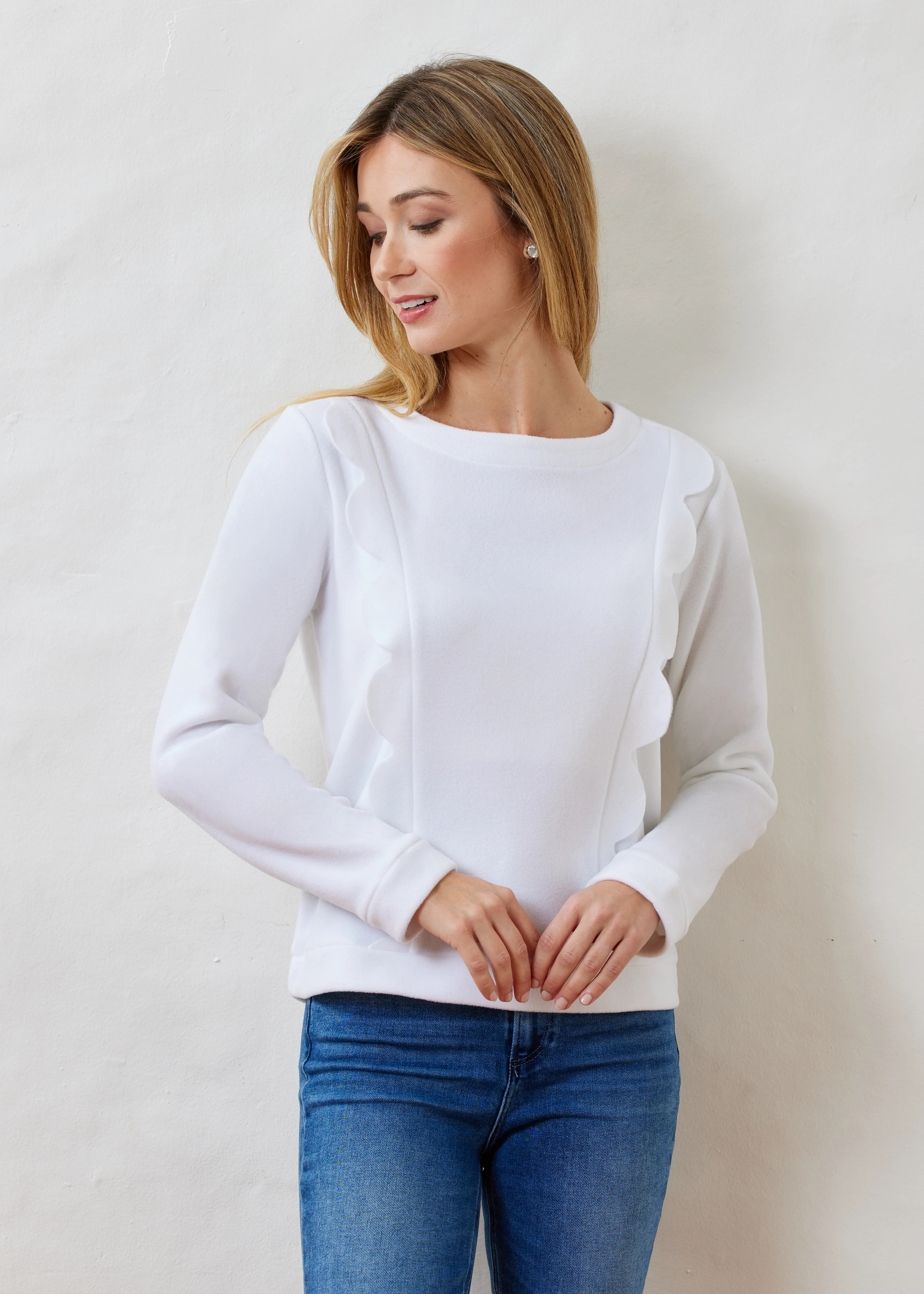 Sabine Top in Vello Fleece (White) | Dudley Stephens