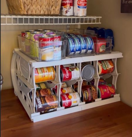 Canned goods organizer! I love this thing!! You can build it out horizontally or vertically + it’s customizable to whatever can size you have!! So you determine how big you want the slots to be!! & it can always be changed!! + it’s self dispensing!! So worth it!! 


#LTKhome #LTKunder100 #LTKfamily