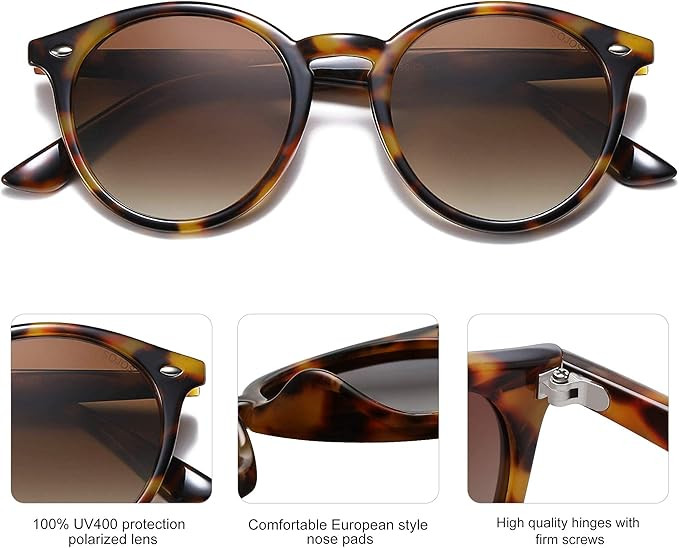 SOJOS Retro Round Polarized Sunglasses for Women Men Circle Frame UV400 Lenses SJ2069 | Amazon (US)