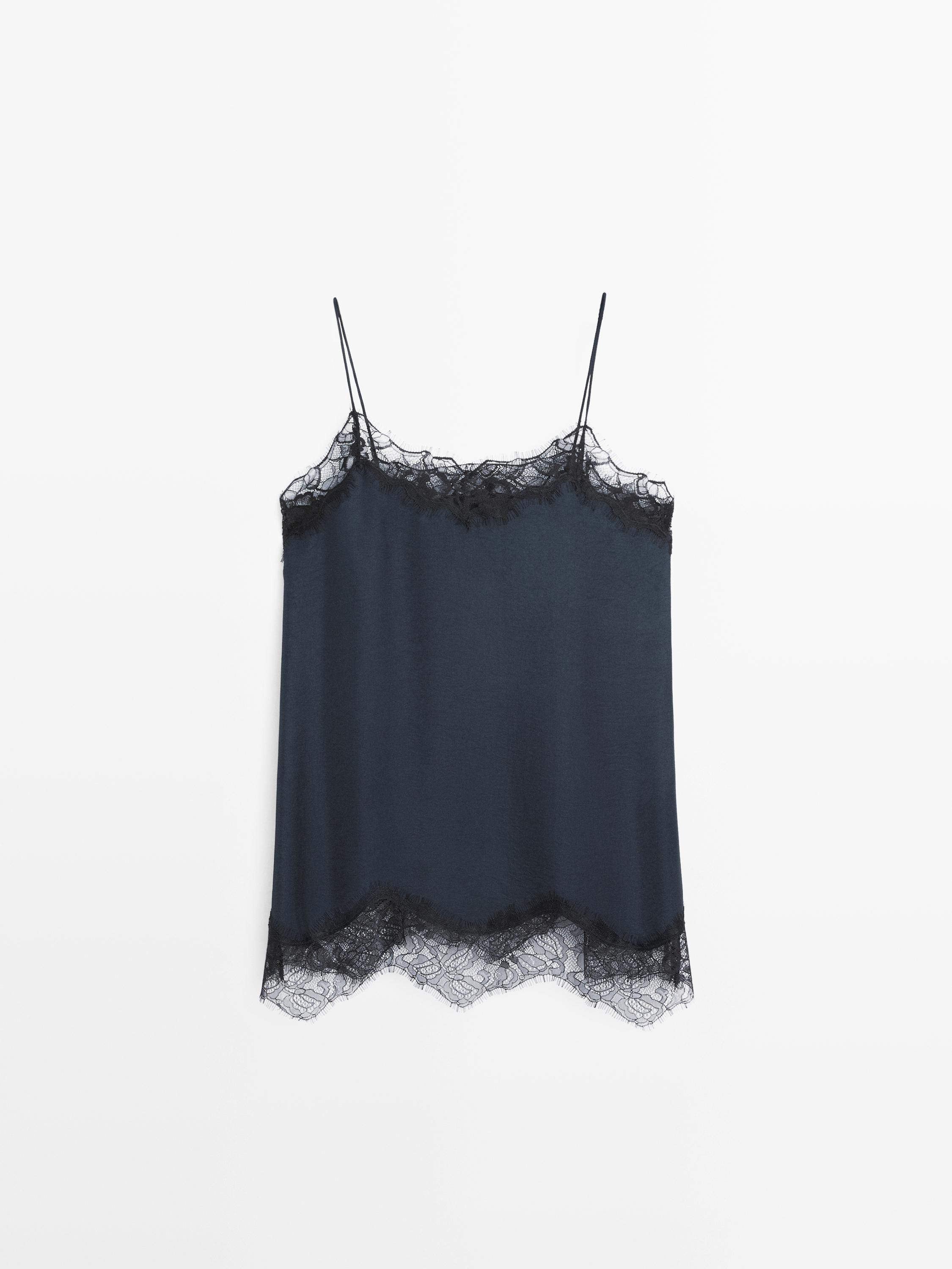 Camisole top with contrast lace detail | Massimo Dutti US
