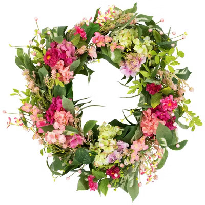 Northlight Leafy Hydrangea Floral Spring Wreath - 24" - Pink | Target