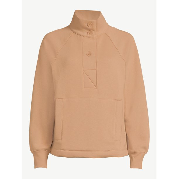 Free Assembly Women's Fleece Placket Popover Top with Raglan Sleeves - Walmart.com | Walmart (US)