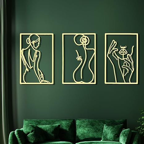 CHENGU 3 Pieces Metal Minimalist Abstract Woman Wall Art Line Drawing Wall Art Decor Single Line ... | Amazon (US)