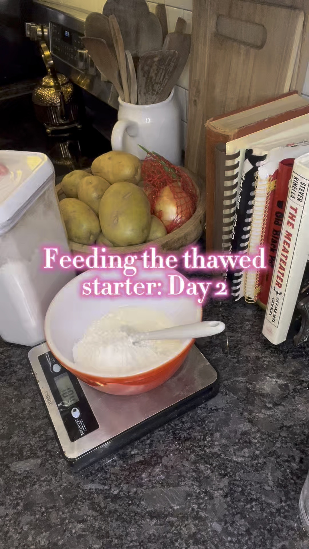 Feeding the thawed sourdough starter, day 2. 

#LTKWatchNow #LTKHome
