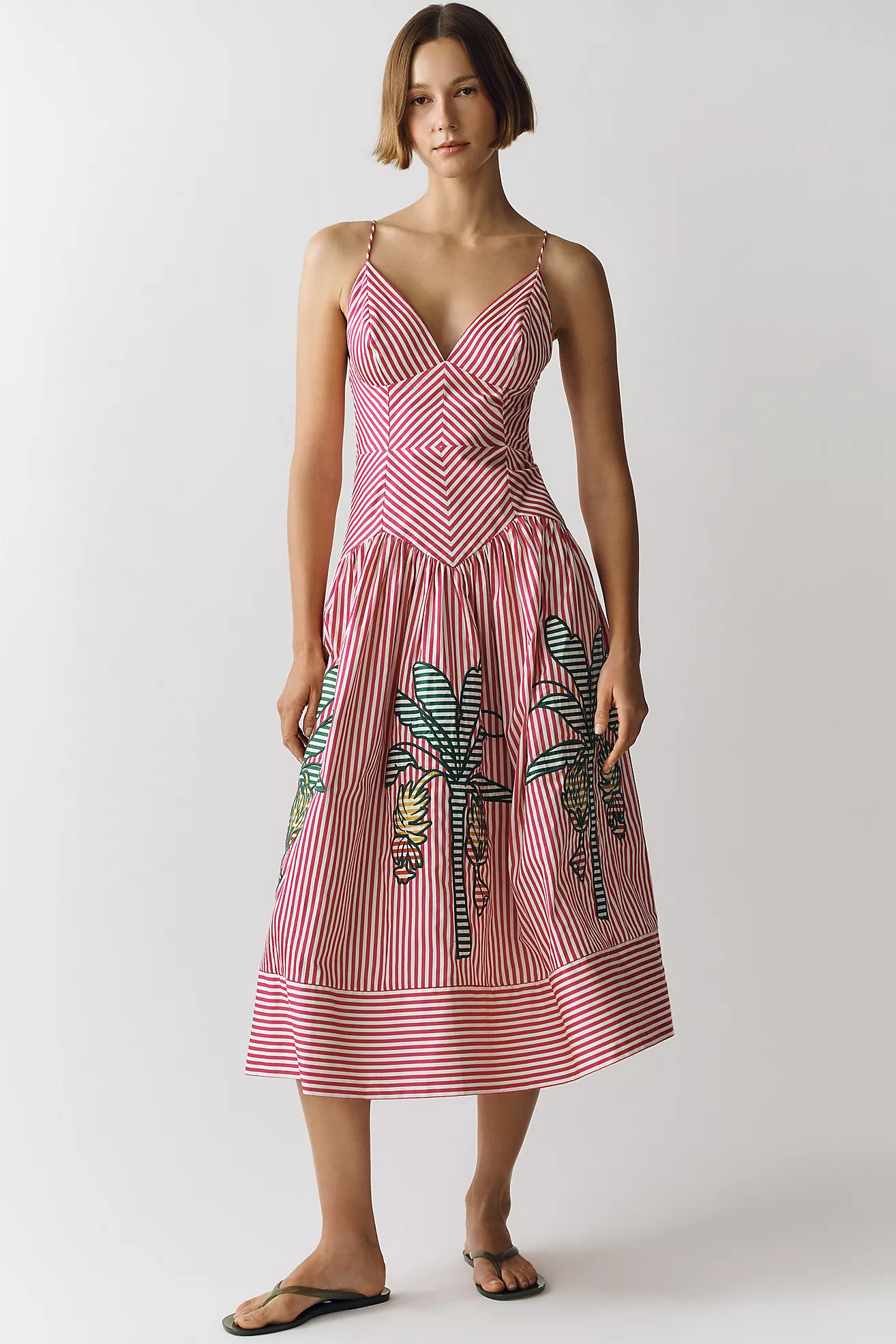Farm Rio Palm Tree Striped Midi Dress | Anthropologie (US)