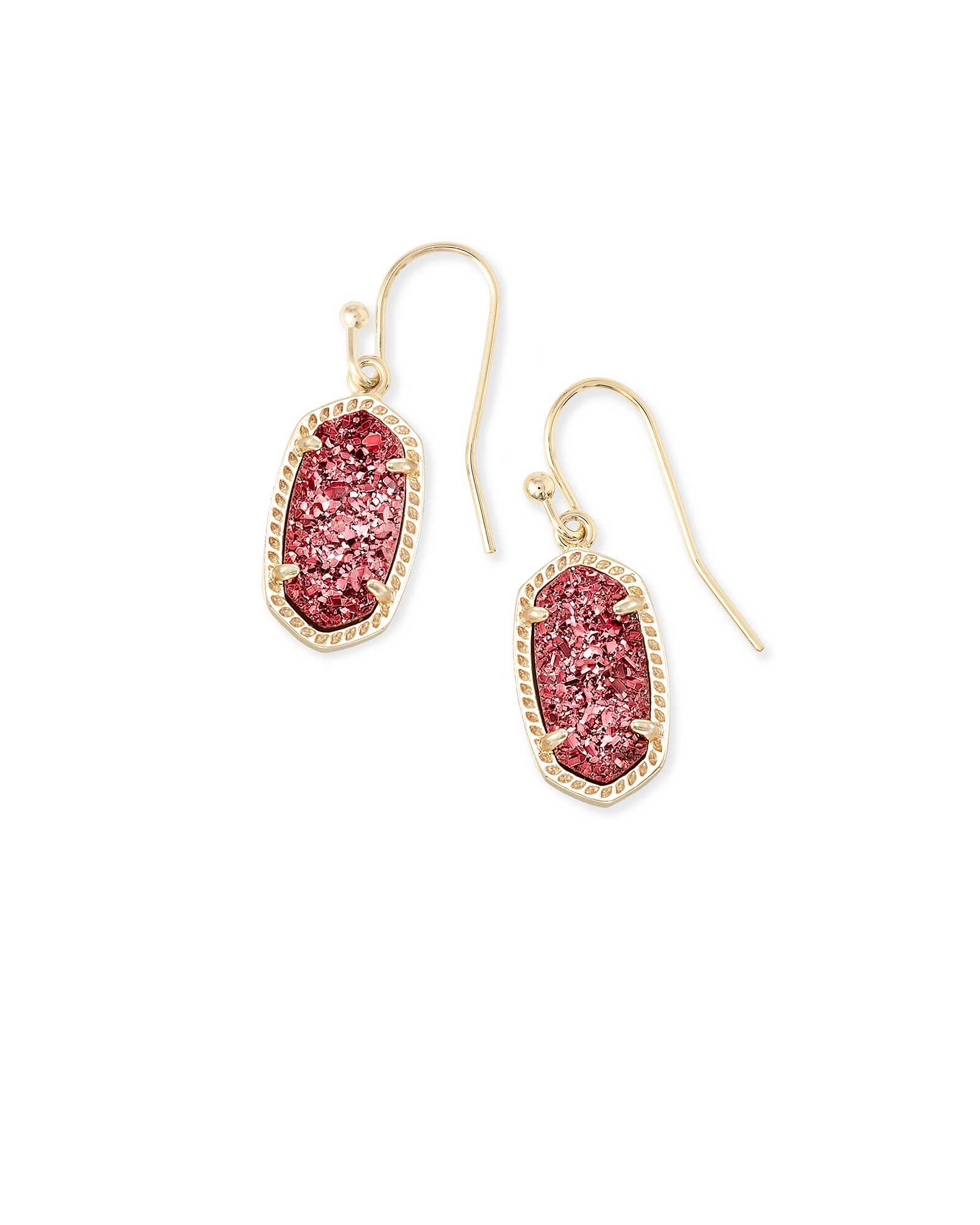 Lee Gold Drop Earrings in Raspberry Drusy | Kendra Scott