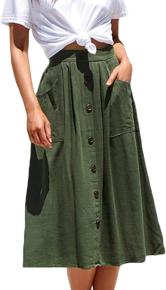 Naggoo Women's Polka Dot Midi Skirts Casual High Elastic Waist A Line Pleated Midi Chiffon Skirts... | Amazon (US)