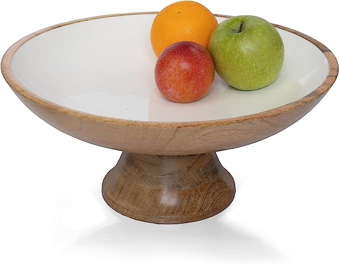 Folkulture White Fruit Bowl for Kitchen Counter or Wooden Fruit Bowls, 12-Inch Pedestal Bowl for ... | Amazon (US)