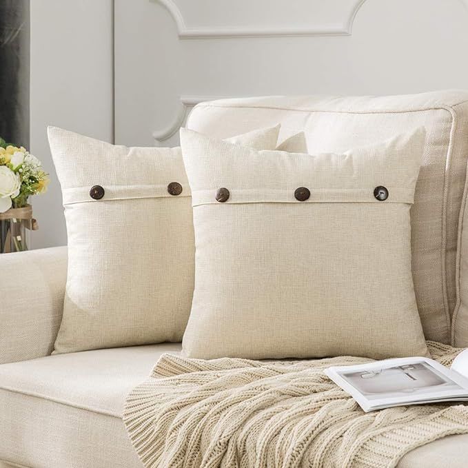MIULEE Set of 2 Decorative Linen Throw Pillow Covers Cushion Case Triple Button Vintage Farmhouse... | Amazon (US)