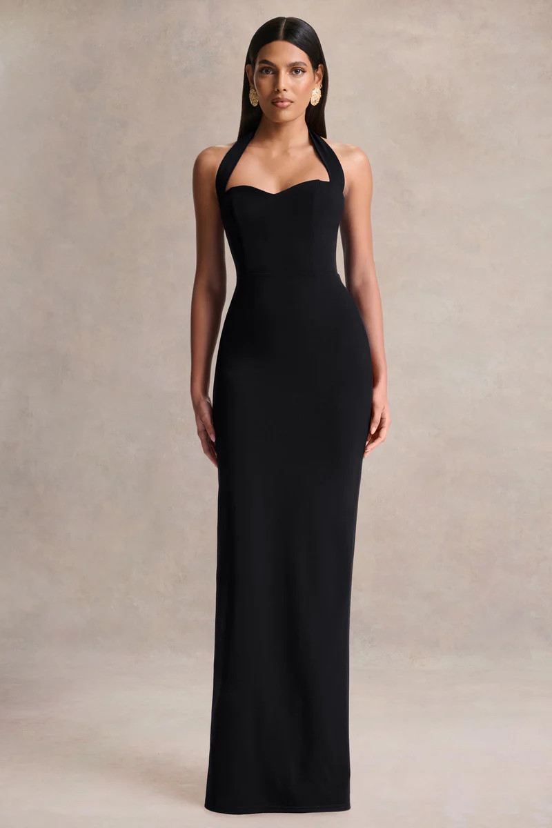 Robyn  Black Sweetheart-Neck Maxi Dress | Club L London