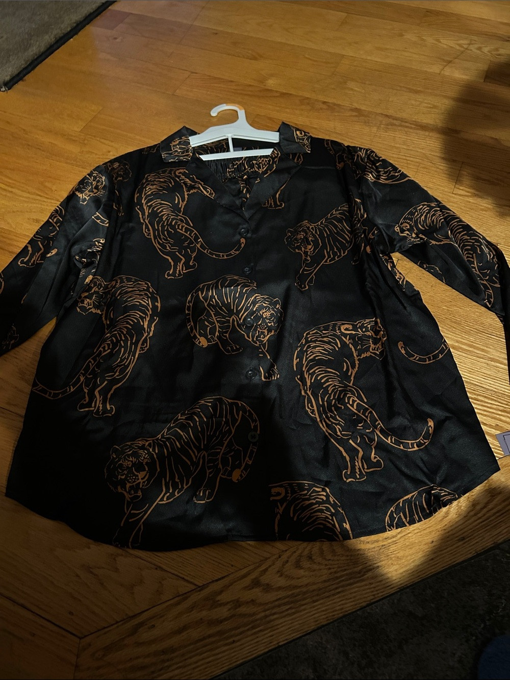 Auden Black Button-Down Shirt with Orange Tiger Print | Poshmark