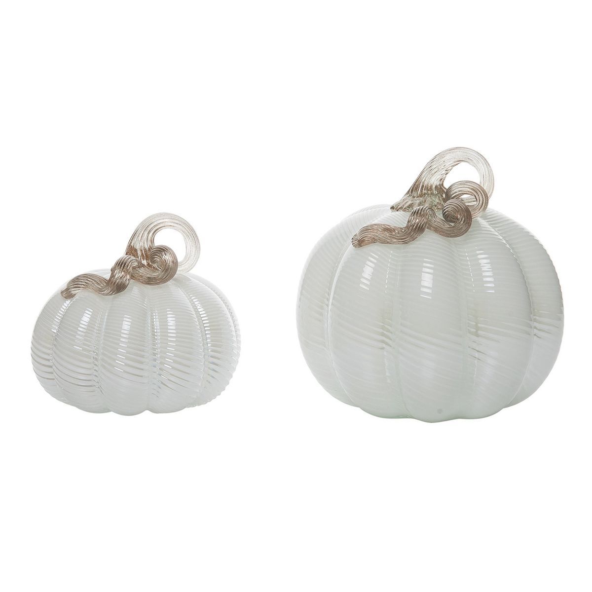 Transpac Glass 7.5 in. White Harvest Iridescent Swirl Pumpkins Set of 2 | Target