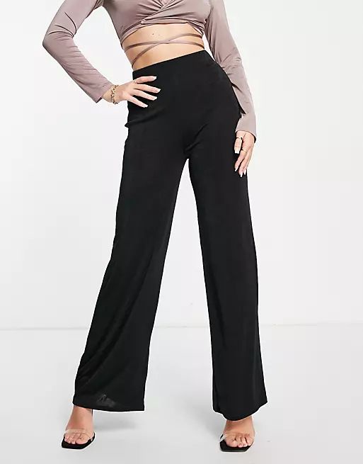 In The Style x Liberty slinky wide leg pants in black - part of a set | ASOS | ASOS (Global)
