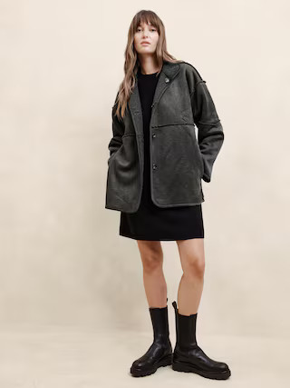 Reversible Vegan Suede Sherpa Jacket | Banana Republic Factory